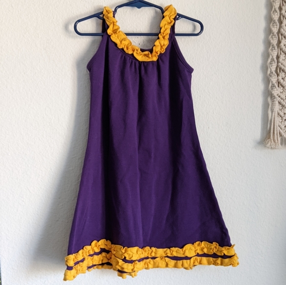 Smockadot Purple Sleeveless Vikings Football Team Ruffle Dress Sz 8 - Picture 3 of 5